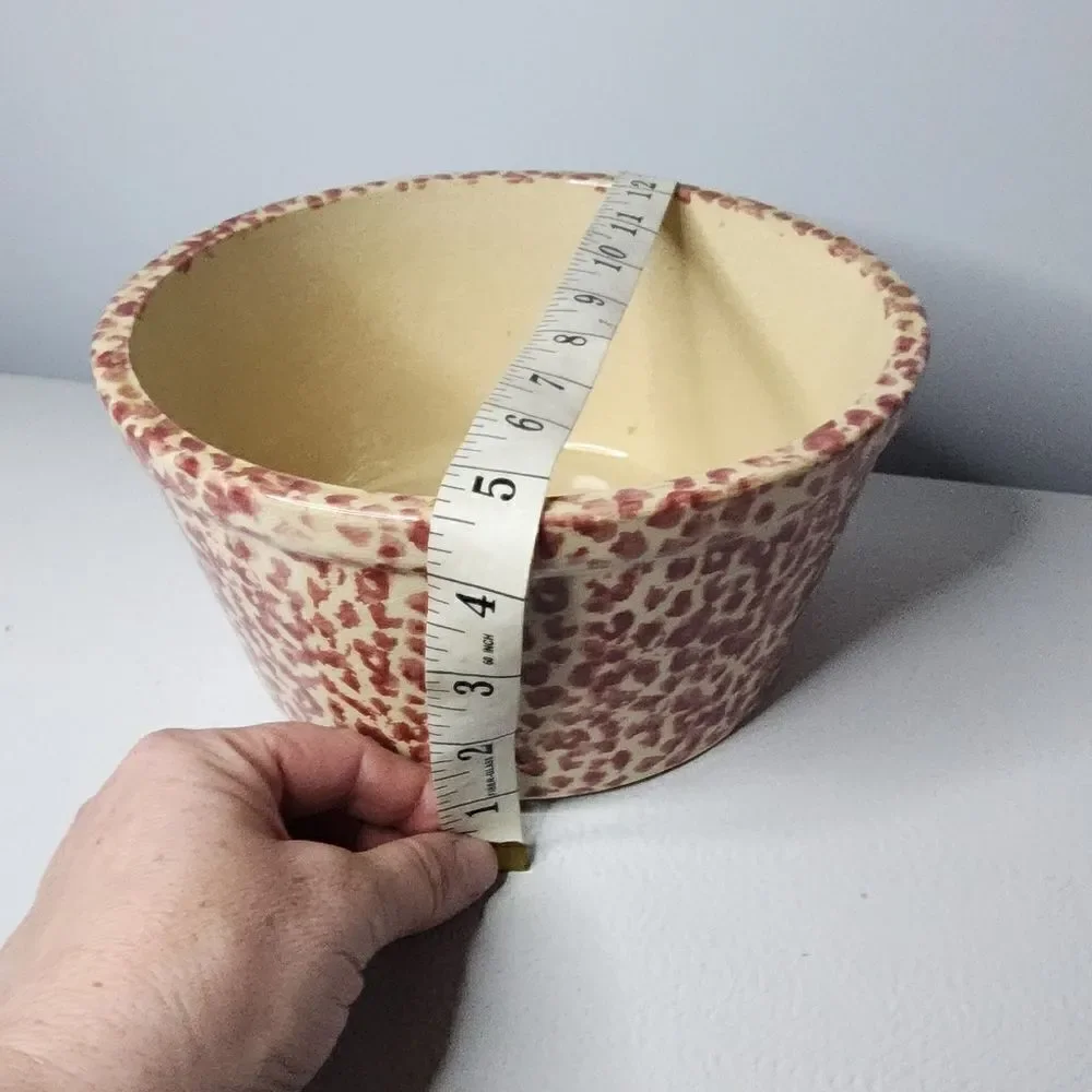 Red Spongeware Mixing Bowl Crock